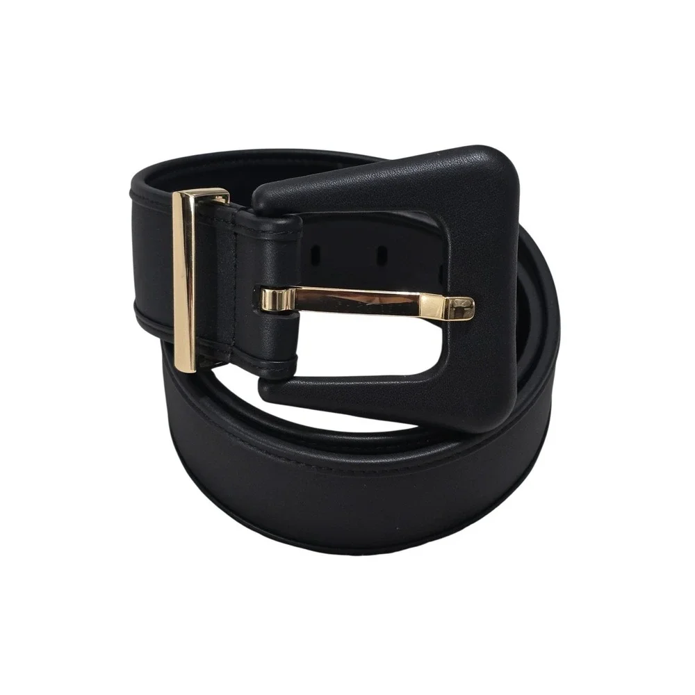Cabi Black Genuine Leather Wide Waist Belt Gold Buckle Size Large 4803